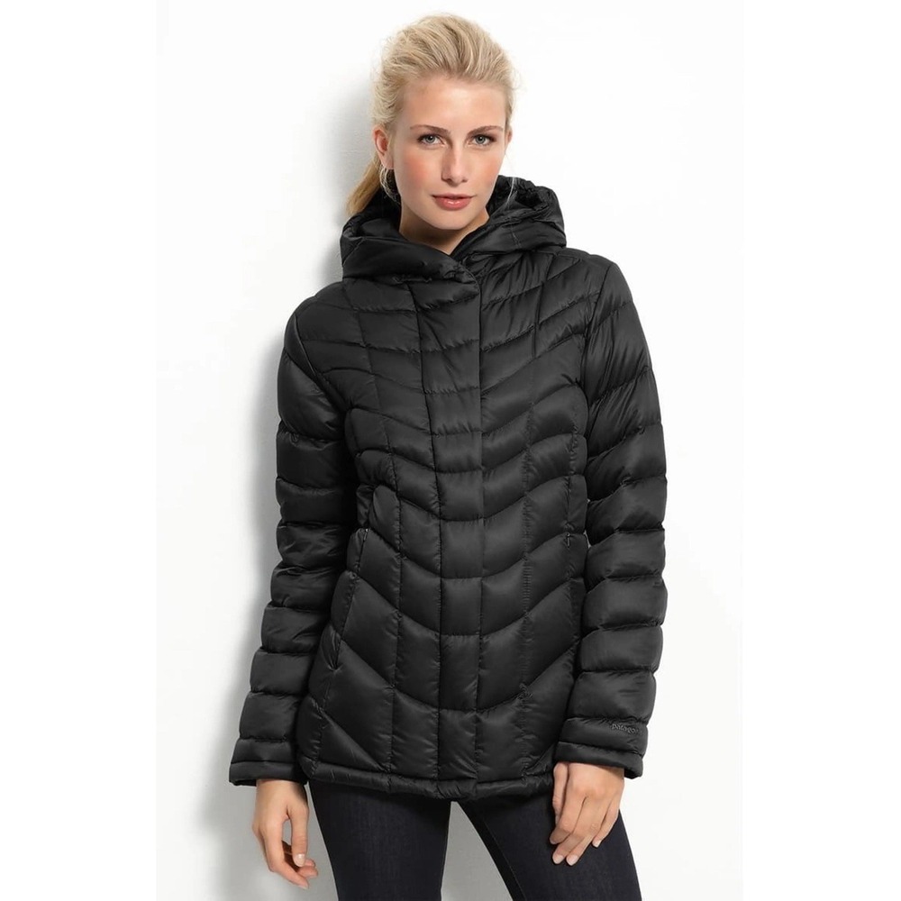 Patagonia Downtown Loft Hooded Goose Down Puffer Jacket Womens S Black Outdoor